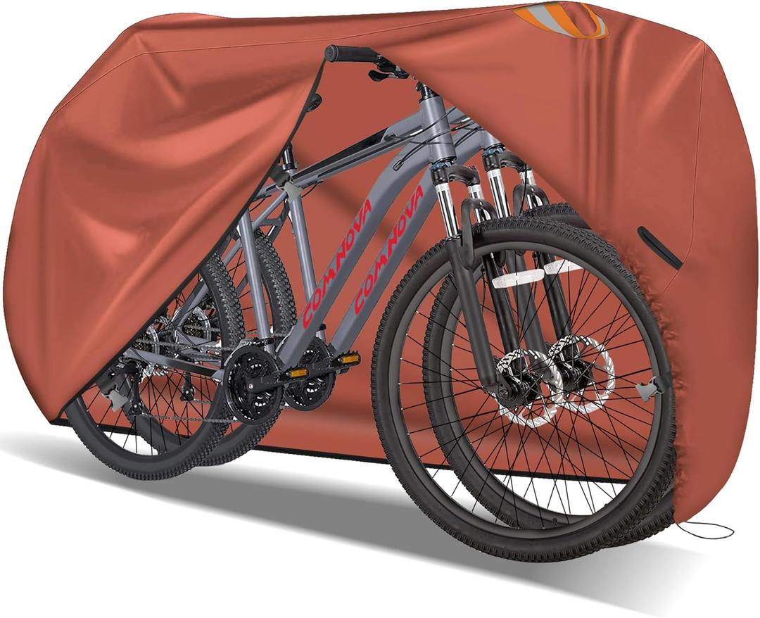 Comnova Bike Cover for 2 Bikes - Outdoor Bike Covers for Stationary 2 Bikes Waterproof & Heavy Duty, 600D Bicycle Covers for 2 eBike, Mountain Bike, Road Bike, Hybrid Bike, Beach Cruiser Bike Storage (Rusty Orange - Stationary)