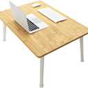 LKBBC Folding Lap Desk for Bed, 23.6 Inch Portable Laptop Stand for Couch, Bed & Floor | Bed Tray Table for Eating, Writing, Reading | Foldable Sturdy Laptop Desk for Adults, Bamboo