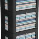 3Pack Foldable Storage Bins - Frame Storage Box Linen Fabric Stackable Clothes Container Organizer with Clear Window & Carry Handles Large Capacity (Extra Large-100L, Black)