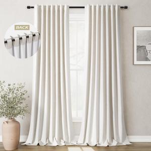 Room Darkening Curtains Cream Blackout Curtains 96 Inches Long 2 Panel Set Back Tab Neutral Natural Linen Black Out Curtain for Sliding Door Modern Farmhouse Bedroom Living Room Drapes Soundproof, Size: 52"W x 96"L