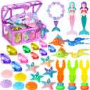 VGOFUN Diving Pool Toys for Kids Ages 3-12, 31 Pcs Mermaid Pool Toys, Diving Gem Toys with Pirate Treasure Chest, Summer Underwater Game Toys Swimming Training Gift for Boys Girls with Storage Bag