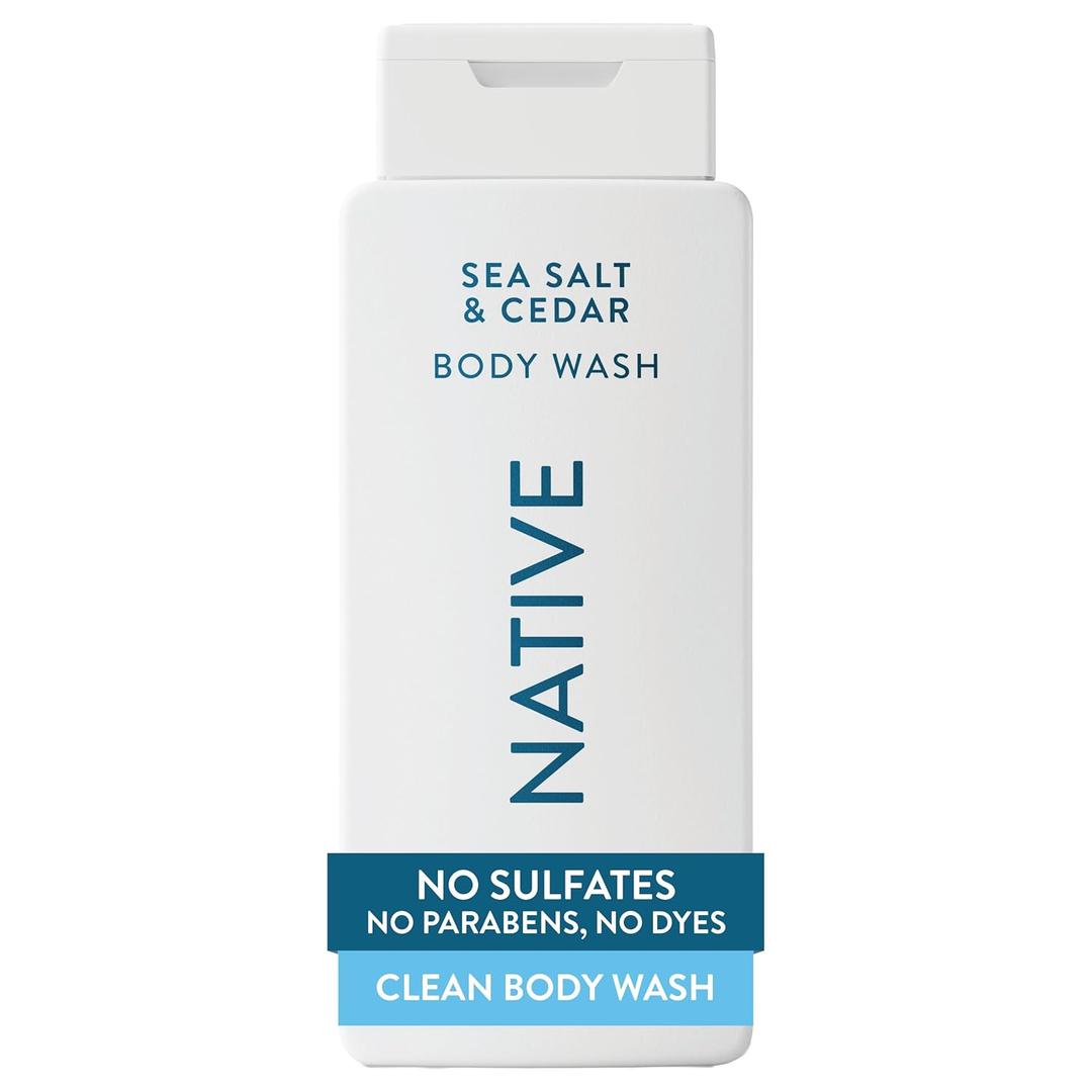 Native Body Wash Contains Naturally Derived Ingredients | For Women & Men, Sulfate, Paraben, & Dye Free Leaving Skin Soft and Hydrated | Sea Salt & Cedar 18 oz