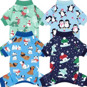 XPUDAC 4 Pack Dog Pajamas Cute Dog Clothes for Small Medium Dogs Boy Stretchy Soft Pjs Jammies Outfit Puppy Onesies for Winter, M (Medium(Chest-16"))