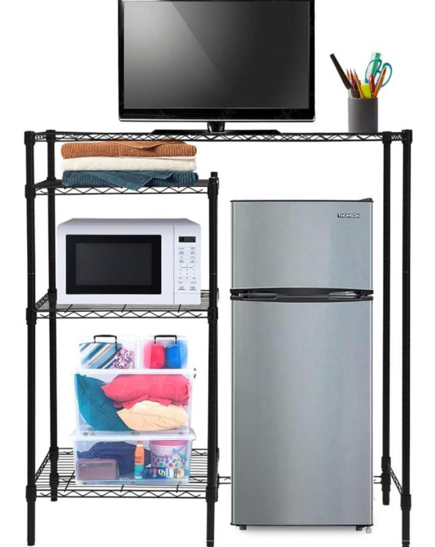 GlossyEnd Adjustable Dorm Wire Shelf, Dorm Organizing Wire Shelves, Dorm TV Wire Shelf, Metal Wire Shelf Versatile Storage and Organization Solution, Black