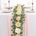 Yastouay 6 Ft Flower Garland with Lights, Champagne Rose Floral Garland Fake Flowers for Wedding Arch Party Tables Backdrop Decor