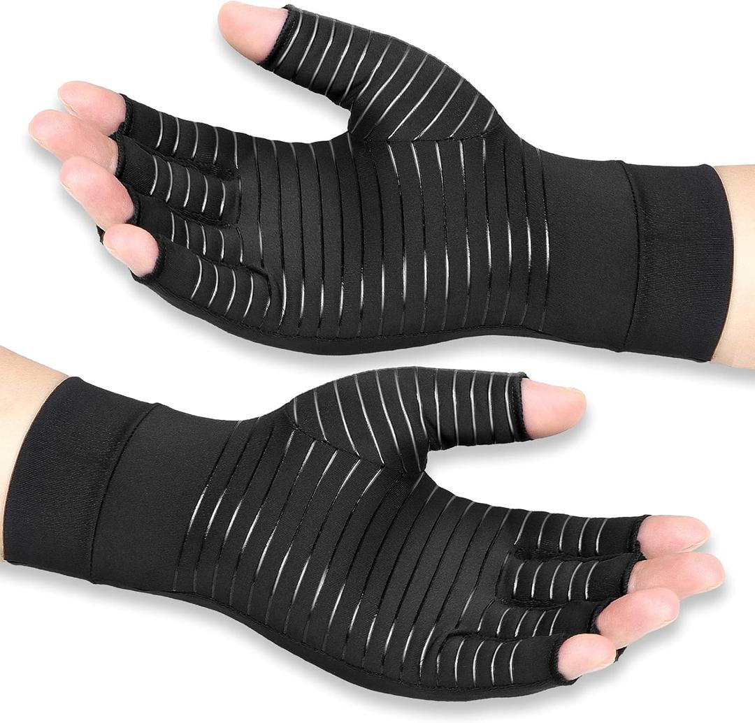 Copper Arthritis Compression Gloves Women Men Relieve Hand Pain Swelling and Carpal Tunnel Fingerless for Typing, Support for Joints, Large (Large (1 Pair), Black)