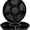 Plasticpro 6 Sectional Round Plastic Serving Tray/Platter (2, Black)