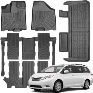 Floor Mats Compatible with Toyota Sienna 2013-2020 (7 Seats) Compatible with Movable Center Console,Cargo Liner with Backrest,All Weather Protection TPE, Anti-Slip Floor Liner Accessories