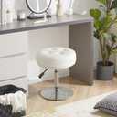 Gitrah White Vanity Chair for Makeup Room Round Ottoman Tufted PU Leather Makeup Chair Vanity Stools for Bathroom Height Adjustable 360 Swivel