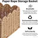Scalloped Basket, Wicker Storage Baskets, Hand Woven Baskets for Shelves,Natural Baskets for Organizing (M-14" L x 10.5" W x 6" H)