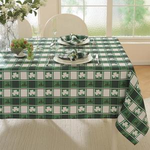 Honellaty St Patrick's Day Table Cloth Rectangle, Green Washable Soft Wrinkle Free Polyester Tablecloths Checkered Spillproof Tablecloth for Indoor & Outdoor Daily Use, 60x84 Inches