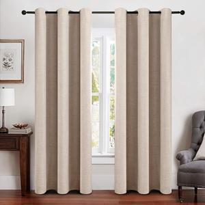 MIULEE 100% Blackout Linen Texture Curtains Solid Thermal Insulated Natural Beige Curtains Grommet Room Darkening Curtains & Drapes for Living Room Bedroom Nursery 42 x 84 (2 Panels)