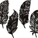 Qunclay 4 Pieces Feather Wall Decor Wooden Feather Wall Art Boho Wall Decor Laser Cut Hanging Mandala Large Rustic Farmhouse Wood Sign for Home Living Room Bedroom Bathroom Kitchen(Black)