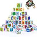 PLAY ABC Building Blocks for Toddlers 1-3, 28 PCS Plastic Baby Alphabet Letters Number Stacking Blocks Set, Preschool Learning Educational Montessori Sensory Toys Gifts for Kids Girls Boys