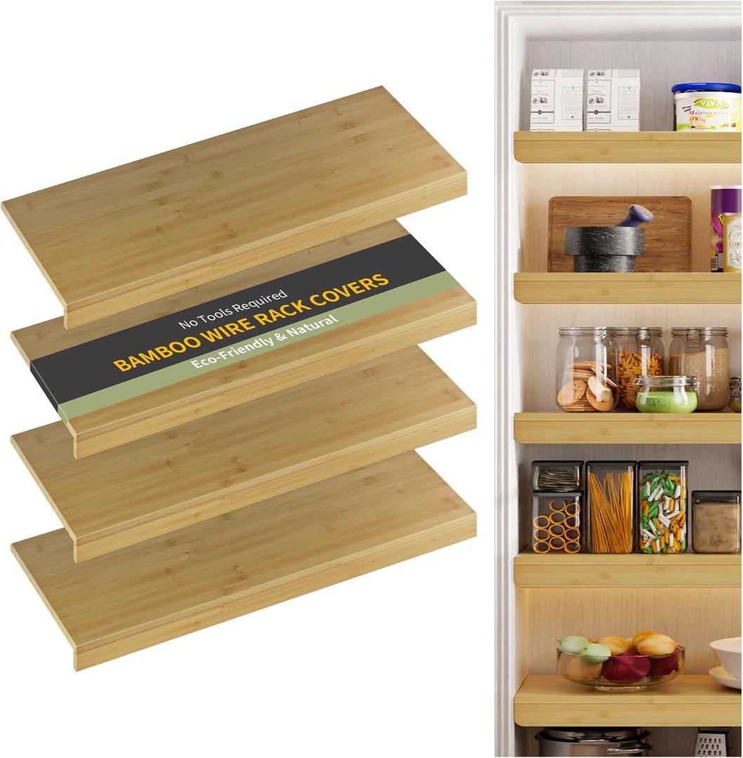 Bamboo Wire Shelf Covers, 42" W x 16" D, 4-Pack, Natural