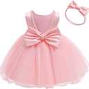 NSSMWTTC 6M-6T Baby Backless Pageant Dress Toddler Girls Tutu Gown Flower Dresses with Headwear (18-24 Months, Pink)
