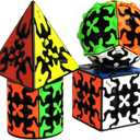 Gear Speed Cube Set, Gear Puzzle Cube Bundle of Gear Pyraminx Cube 3x3 Gear Cube Gear Cylindrical and Ball Cube Puzzle Toys for Kids 4Pcs