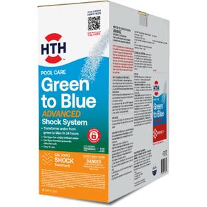 HTH 52038 Swimming Pool Care Green to Blue, Advanced Shock System, 2-Step Swimming Pool Care Solution, 1 Kit
