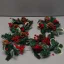 4 Pieces 9" Christmas Candle Ring Wreath Artificial Berries Pine Candle Ring Holder Christmas Wreath Rings for Xmas Home Dining Table Centerpieces Decor