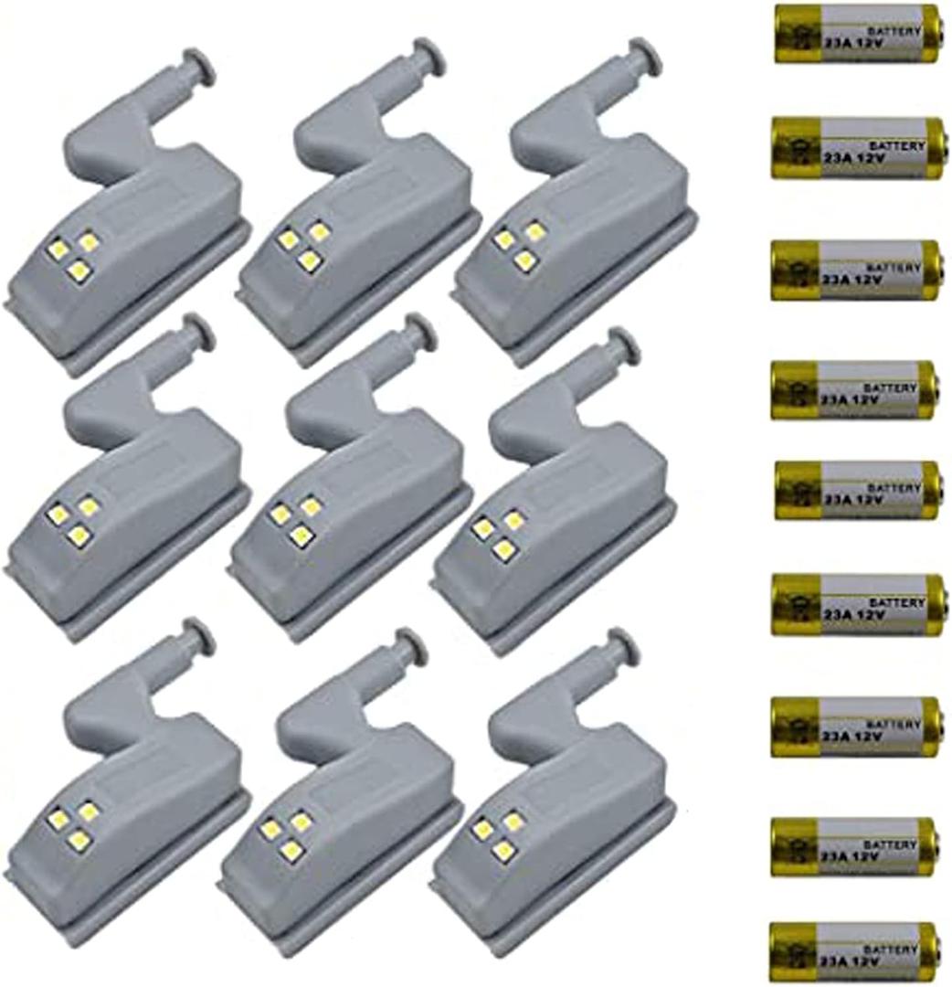 9 Pcs Universal Cabinet Cupboard Hinge LED Light Sensor Light for Modern Kitchen Home Lamp-Warm White with Battery