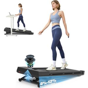 Walking Pad Treadmill with 12% 9-Level Auto Incline, 450 lbs Capacity Bluetooth Speaker Under Desk Treadmills for Home Hiking, 5 MPH (Black)