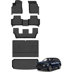 Binmotor-All Weather Car Floor Mats Cargo Liner Set for Audi Q7/SQ7 2020-2025 2026(Not for 5 Seats), 2 Rows with Cargo Mat TPE Liners for Audi Q7 Accessories Trunk Mat-Black