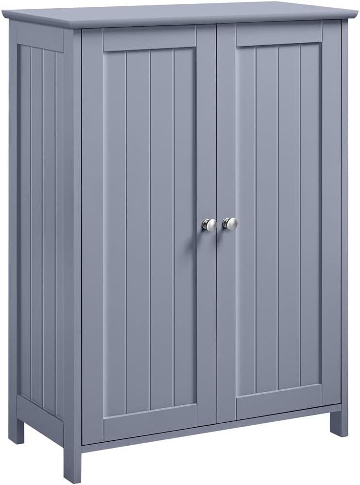 Yaheetech Bathroom Floor Cabinet, Modern Storage Freestanding Organizer Cabinet with Adjustable Shelves & Double Doors, 3-Tier Home Living Room Furniture, Gray