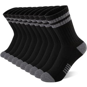 Comfoex 10 Pairs Boys Crew Long Athletic Socks for 4-6 6-8 8-10 Years Old Kids Calf Sports Half Cushioned (10-12 Yrs Old)