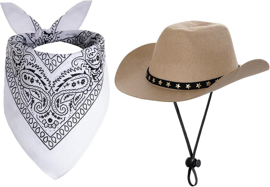 choyaxo Halloween Costumes for Dogs Cat Pet Cowboy Costume Cowboy Hat with Bandana Set for Halloween, Christmas, Holiday, Party, Cosplay (Khaki, Large)