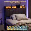 Twin Size Upholstered Headboard with LED Lights & Charging Station, USB & Type C Port, Linen Upholstery, Twin Headboard Only, Height Adjustable Attach Frame Sturdy and Stable Easy Assembly