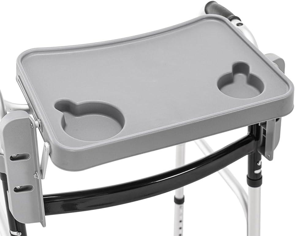 Walking Tray, Detachable Tray, Walking Aid Accessory Tray Table are Suitable for Most No Side Railing Standard Walking Aids, with Two Cup Holes, Tool Free Installation,20.47 * 10.23 in