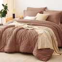 CozyLux Queen Comforter Set Mocha Mousse Seersucker 7 Pieces Bed in a Bag Queen Comforter Set with Sheets, Luxury Bedding Sets with Down Alternative Comforter, Sheets, Pillowcases & Shams All Seasons