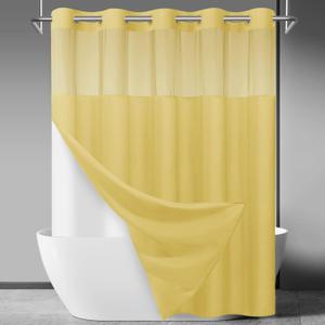 SORTTO No Hook Slub Textured Shower Curtain with Snap in Liner - Yellow Fabric Outer Curtain & Waterproof Inner Liner, Hotel Style with See Through Top Window, 71x74 in