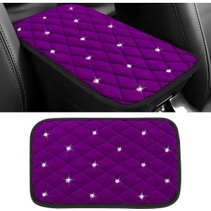 Hovom Bling Car Center Console Cover, 12.6"7.48" Crystal Rhinestone Fluffy Armrest Cover for Cars, Comfortable Auto Armrest Cushion Pad, Diamond Vehicle Arm Rest Protector, Car Accessories (Purple)