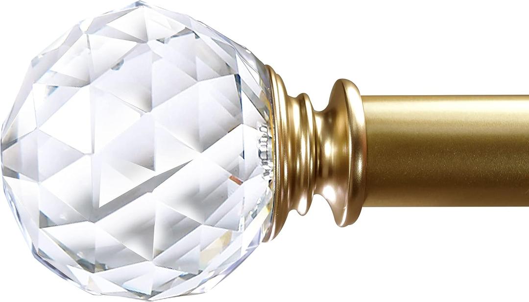 1 inch Curtain Rods for windows 36 to 72" with Crystal Diamond Ball Finials, Single Rod Adjustable Curtain Rod(Gold)