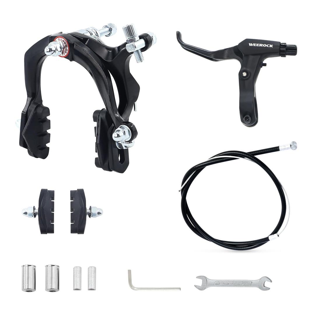 WEEROCK Bike Calip Brake Set Front and Rear C Brake Set, Rim Brake Set with Aluminium Alloy Brake levers, Bike Cables for Kids Bike, Child Bike, Student Bicycle, BMX，Beach Bike, Commuter Bike