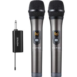 HOTEC UHF Wireless Dual Handheld Microphones with Rechargeable 1/4 Output Mini Portable Receiver for Live Performance Over PA, Mixer, Speaker (H-U26C)