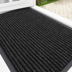 OLANLY Front Door Mat Indoor Outdoor Entrance, Waterproof Heavy Duty Doormat, Fade Resistant, Low Profile, Easy Clean Patio Porch Welcome Floor Mats for Entry, 29.5x17, Off-Black