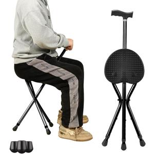 Walking Cane with Seat, Cane with Seat Folding Lightweight, Walking Stick Height Adjustment, Cane Chair for Seniors Balance Supports Up to 330 Pounds, Anti-Slip Walking Stick for Elderly Men, Disabled (black)