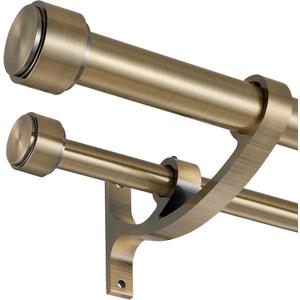 Double Curtain Rods with Aluminum Bouquet Brackets and Finials, Gold Curtain Rods for Windows 72-144'',1''Front and 5/8''Back Double Drapery Rods for Blackout and Sheer Curtain Panels (Antique Bronze)