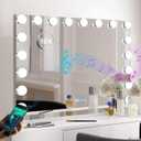 Fenair Large Vanity Mirror with Lights and Speaker Hollywood Lighted Makeup Mirror with Sturdy Base, 18 Dimmable LED Bulbs, 3 Light Colors, USB Charge Port, 31.5"x23"