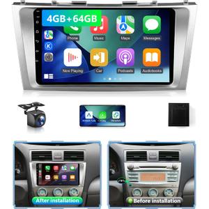 4G+64G Android Car Play Stereo for Toyota Camry 2006 to 2011 Radio Apple CarPlay Android Auto, 9" Touch Screen for Camry GPS Navi 5G WiFi FM RDS DSP HiFi Mirrorlink Camera SWC (Fit J.B.L)