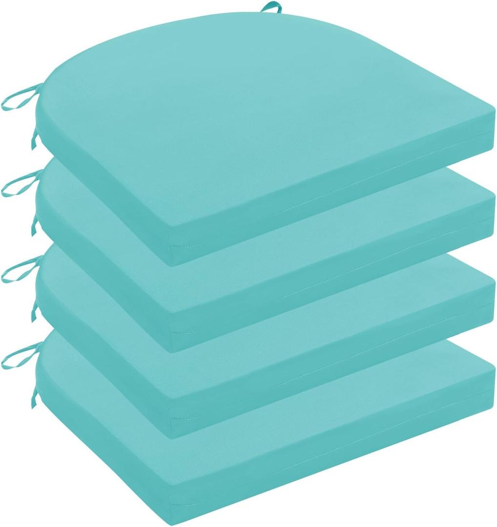 Wellsin Outdoor Chair Cushions for Patio Furniture, 3-Year Color Fastness Patio Chair Cushions Set of 4, Water Resistant Round Corner Outdoor Seat Cushions 17"X16"X2", Teal