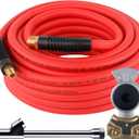 Truck Tire Inflator Kit, Heavy Duty 3/8 x 50ft Hybrid Air Hose, 1/2 NPT End for Universal Glad Hand, 1/4 NPT End for Dual Foot Chuck, 300PSI - Red