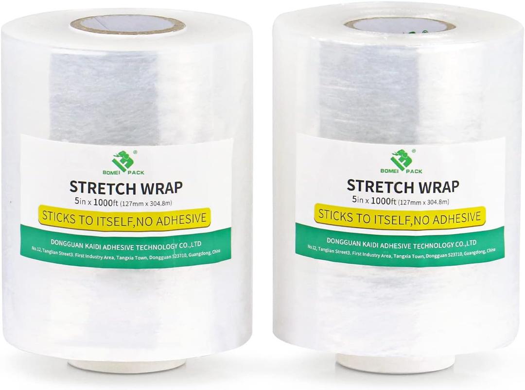 BOMEI PACK Plastics Industrial Mini Stretch Wrap Film Replacement 5" x 1000ft Roll, 80 Gauge for Moving, Packing Wrap Industrial Strength- Self Adhering Packaging Heavy Duty, 2 Pack