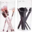 2-Pack Clear Acrylic Makeup Brush Holder with Lids - Covered Hexagon Cosmetic Organizer and Storage for Brushes, Mascara, Eyeliner, Beauty Supplies (4.3x3.9x8 in)