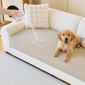 MYSKY HOME 100% Waterproof Couch Cover, Couch Covers for Dogs Washable, Non Slip Couch Covers for 2 Cushion Sofa Pet Friendly, Sofa Covers Slipcover Furniture Protector Dog Bed Cover, Khaki, 35"x63"