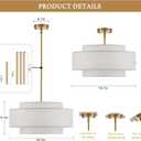 Modern Drum Chandelier Vintage Modern Chandelier Light Fixture with Linen Shade Golden Farmhouse Drum Chandeliers for Dining Room, Kitchen Island, Living Room, Bedroom