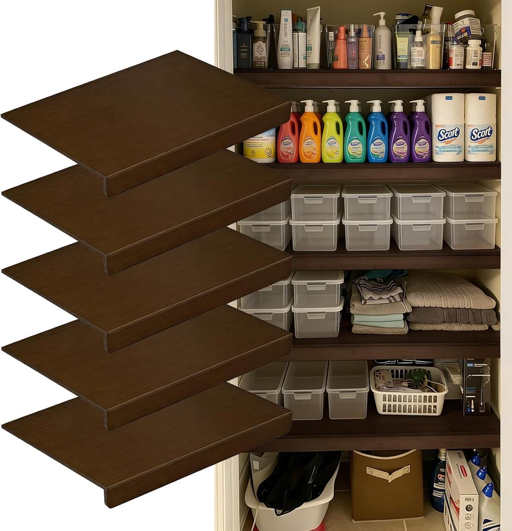 Walnut 12x46 in 5-Pack wire rack cover is a heavy duty shelf liner for renters in bathroom, 46x12x2.5in
