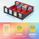 PU Leather Storage Case Fits with Display,3000+ Cards,4-Row Deck Case with Removable Lid,with1Dice tray for dice,24 Colorful Dividers & 4 Card Supporters forTCG Game Cards (Black/Red)